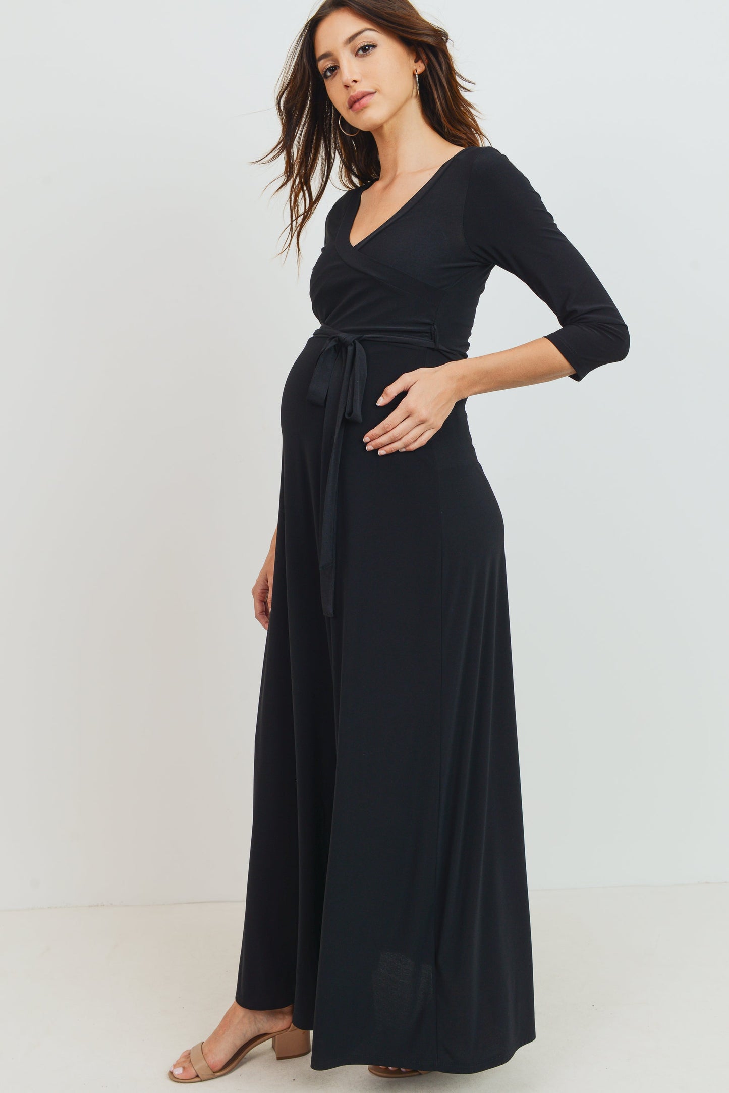 3/4 Nursing Maxi Dress Black