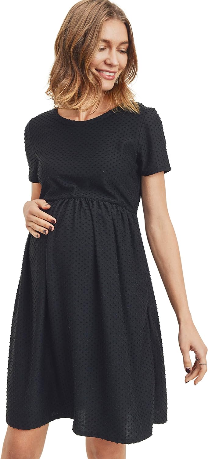 Swiss Dot Short Sleeve Empire Waist Dress