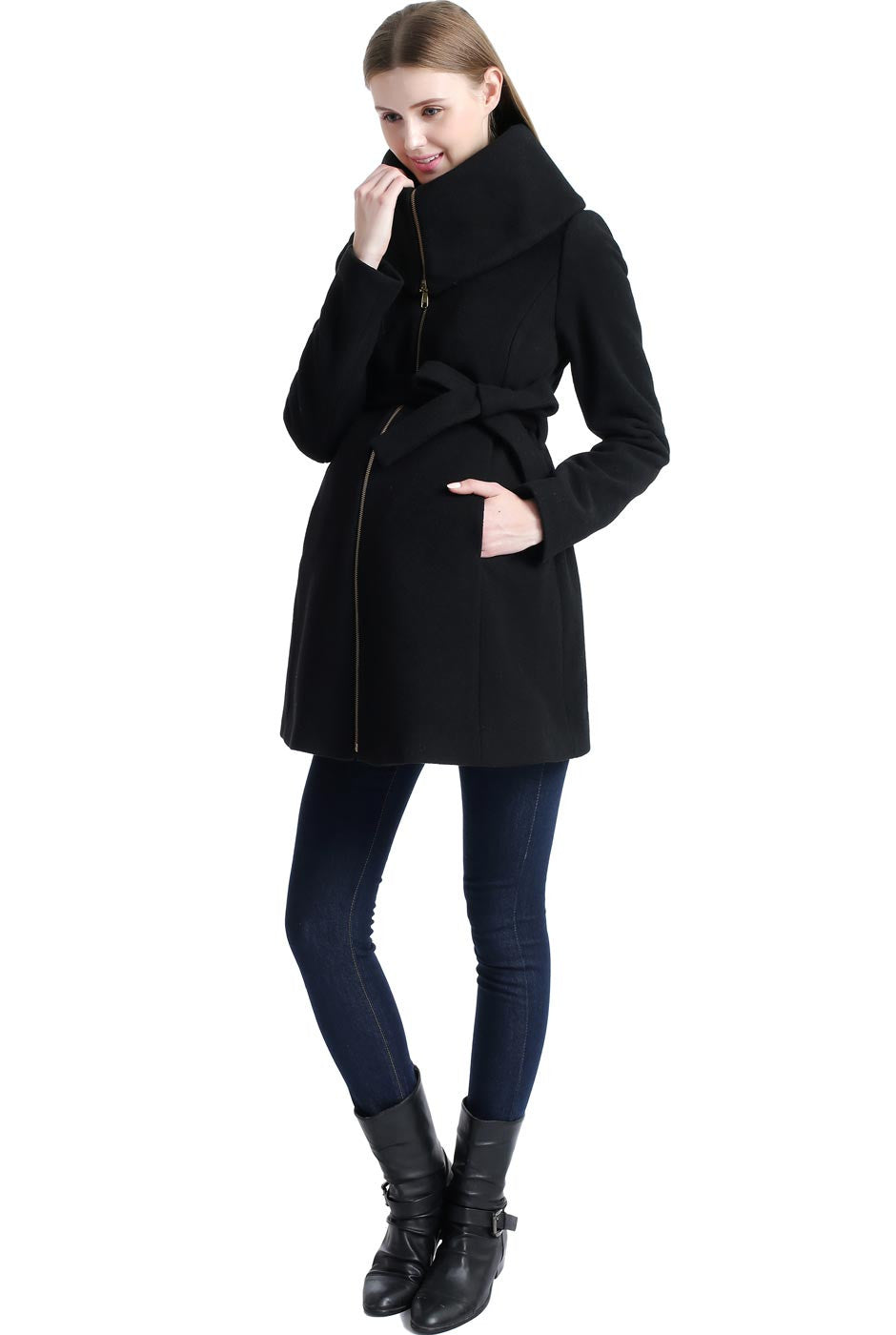 Wool Blend Fold Collar Coat