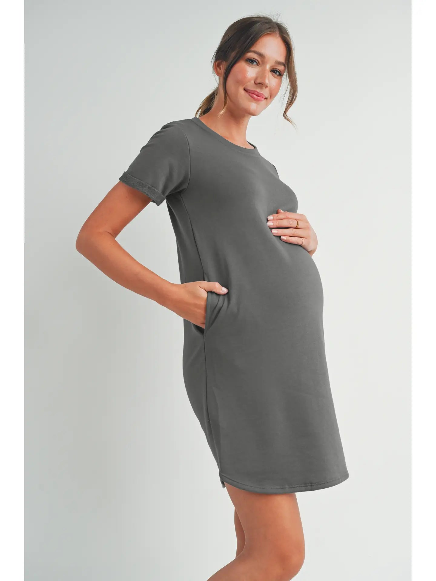 Crew Neck Short Sleeve Maternity T-Shirt Dress