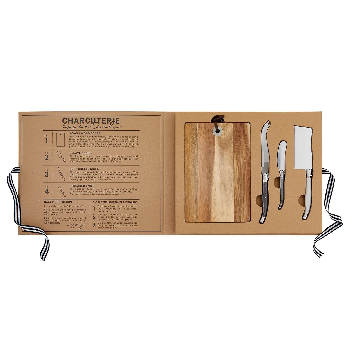 Wood Cheese Board with Knives Book Box