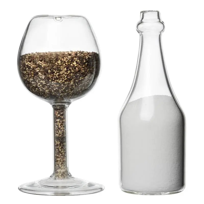 Salt and Pepper Shakers Wine Glass and Bottle