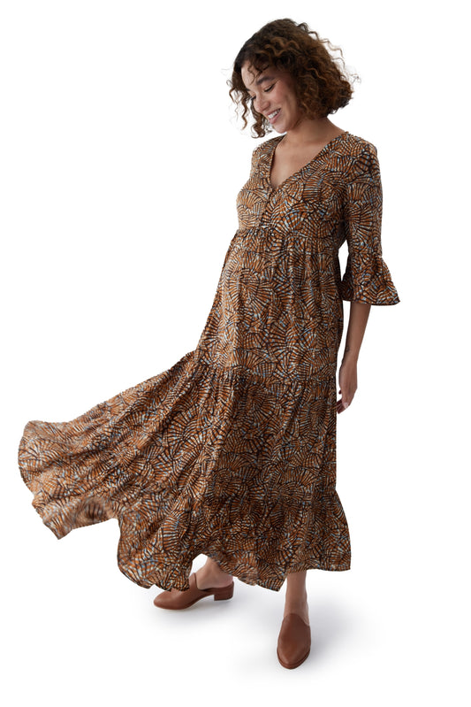Women's Maternity Long Sleeve Flutter Dress