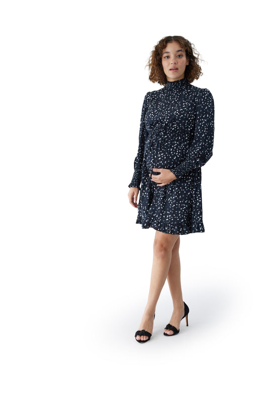 WOMEN'S MATERNITY SMOCKED MOCK NECK MINI DRESS