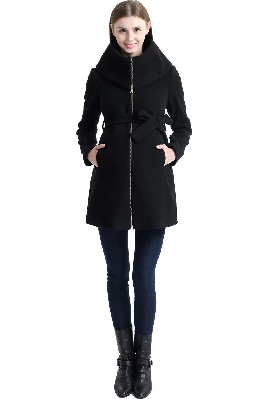 Wool Blend Fold Collar Coat