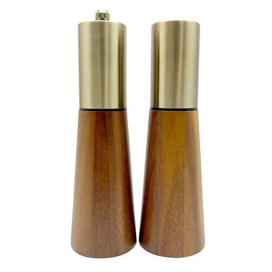 Acacia Wood & Metal Salt Shaker & Pepper Mill Set