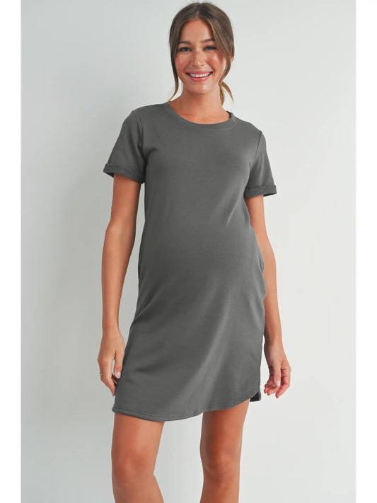 Crew Neck Short Sleeve Maternity T-Shirt Dress