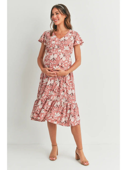 Floral Flutter Sleeve Midi Dress