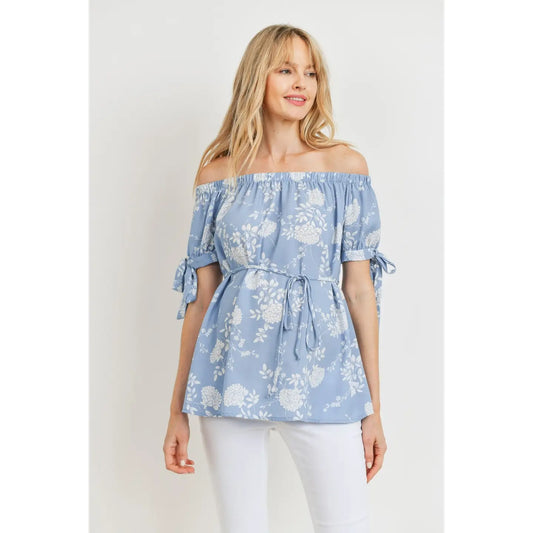 Floral Off Shoulder Tie Sleeve Maternity Blouse