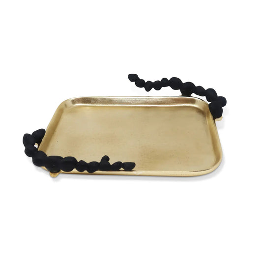 Gold Tray With Black Pebble Design