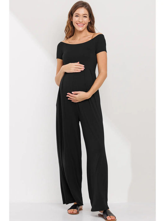 Off the Shoulder Wide Leg Maternity Jumpsuit