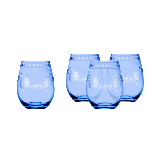 Set of Four Belle Fleur Stemless Blue