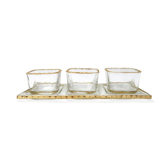 3 Bowl Dish On Tray with Gold Rim